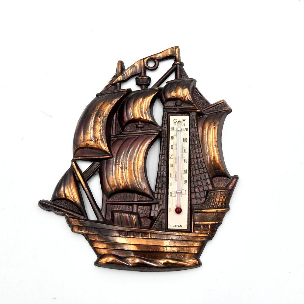 Vintage metal Ship wall thermometer pirate